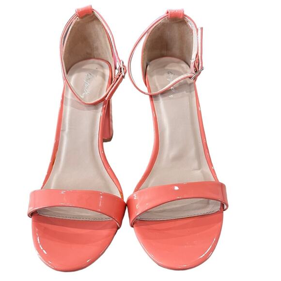 Qupid chunky block heels Faux peach Patent leather ankle straps size 8.5 - Picture 3 of 8